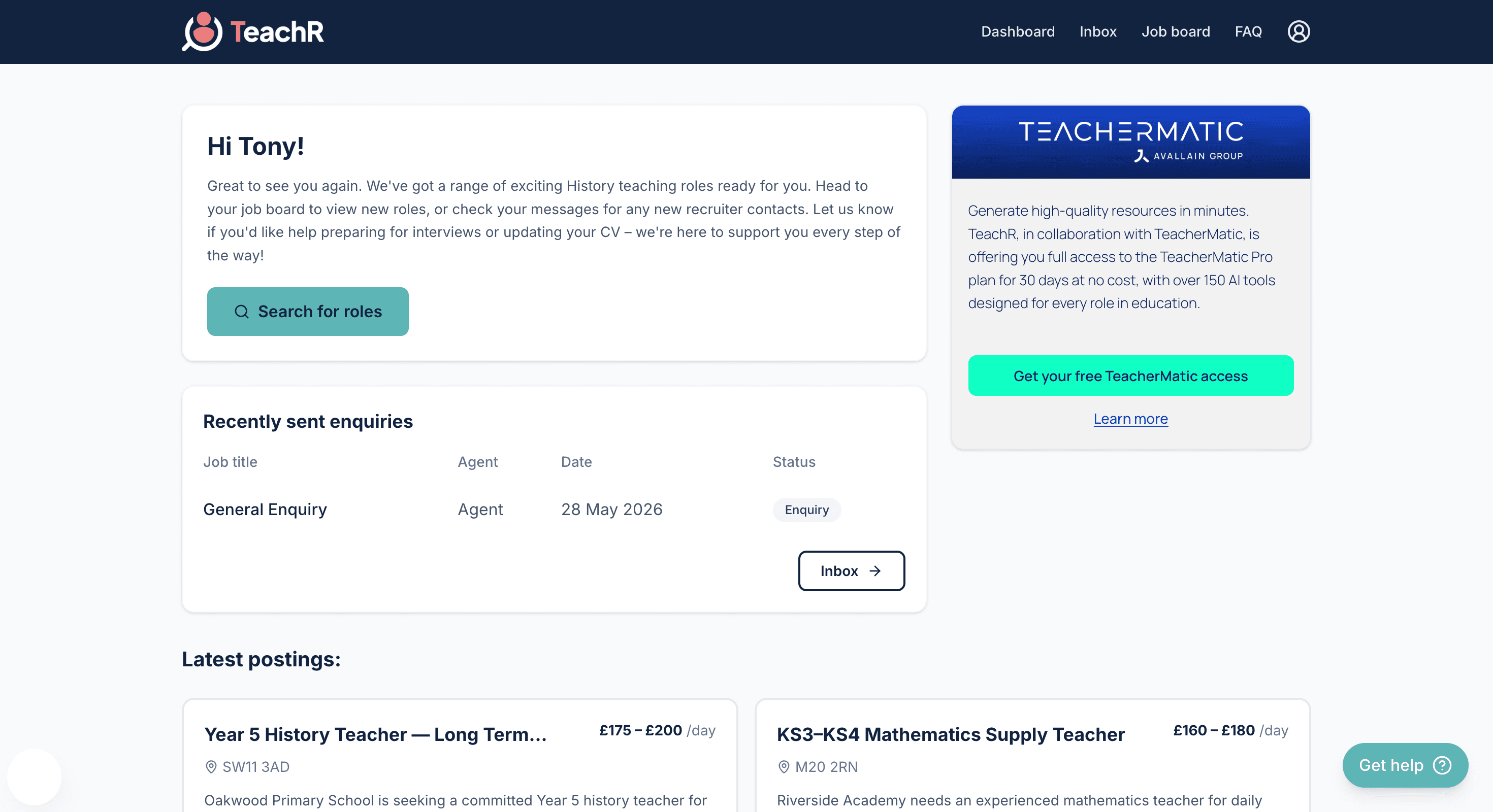 TeachR teacher dashboard showing your overview and next steps