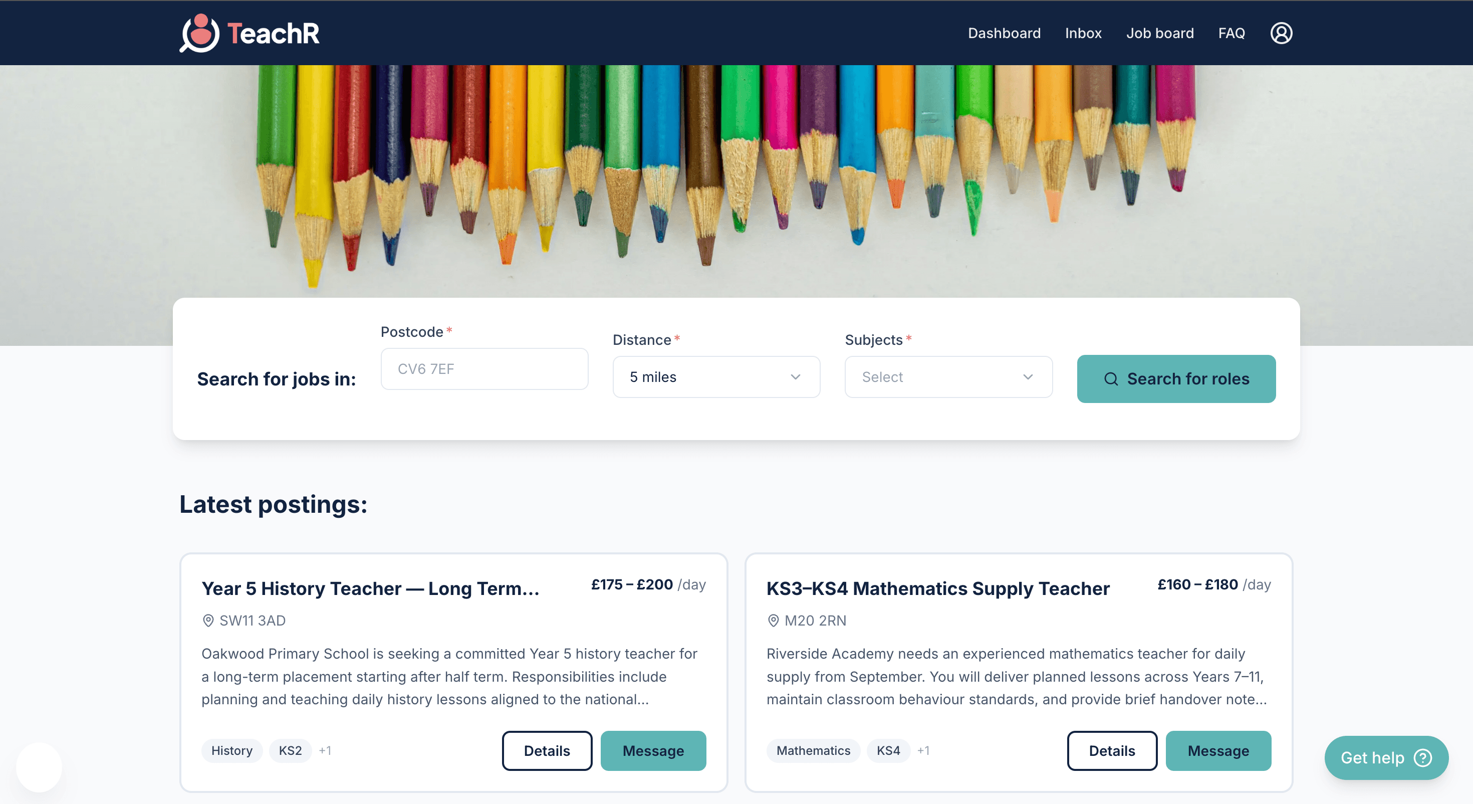 TeachR job search and comparison view across agencies